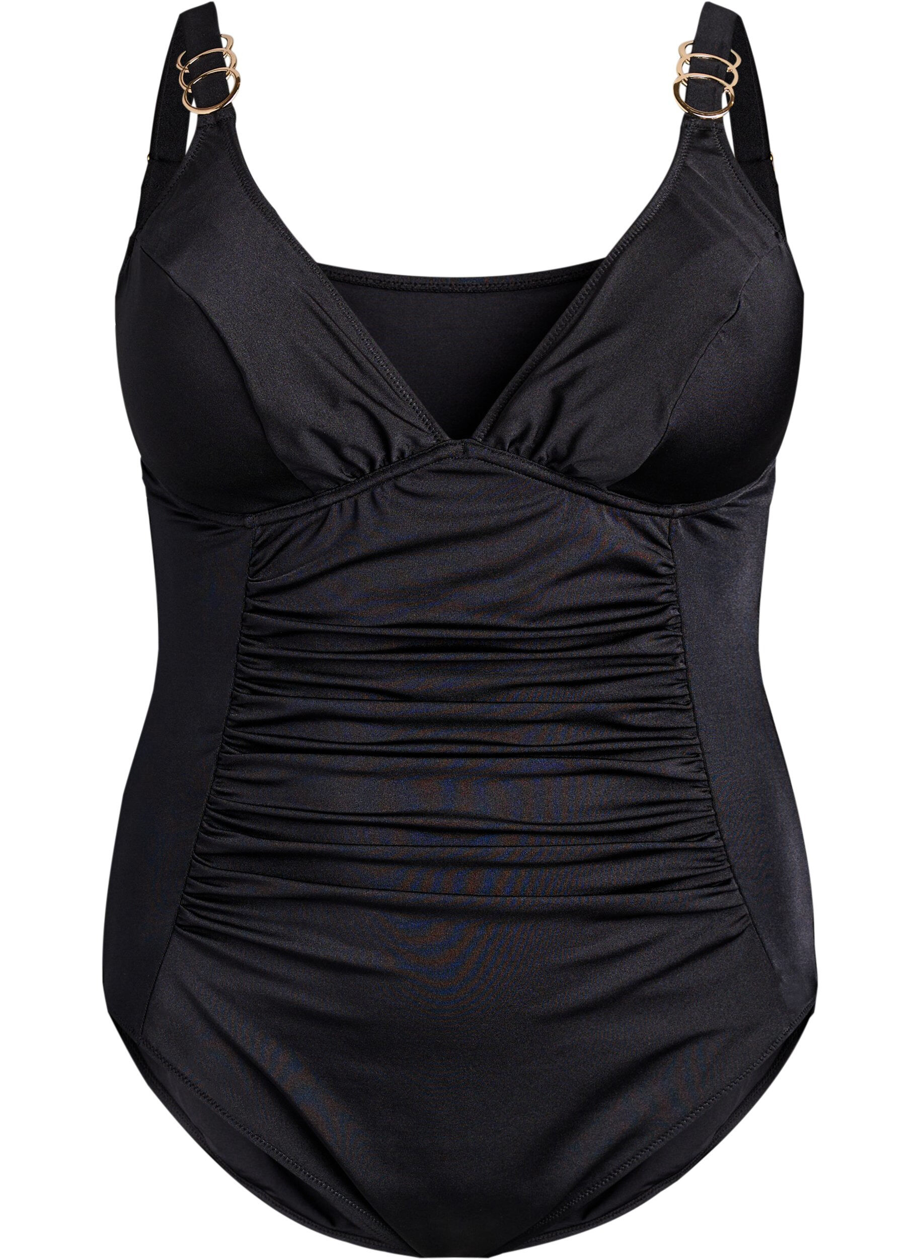 Zizzi Maillot de bain avec d&eacute;collet&eacute; en V et d&eacute;tail anneau, Noir, Packshot image number 0