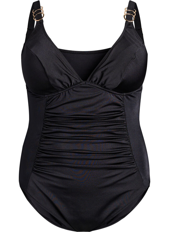 Maillot de bain avec d&eacute;collet&eacute; en V et d&eacute;tail anneau, Noir, Packshot image number 0