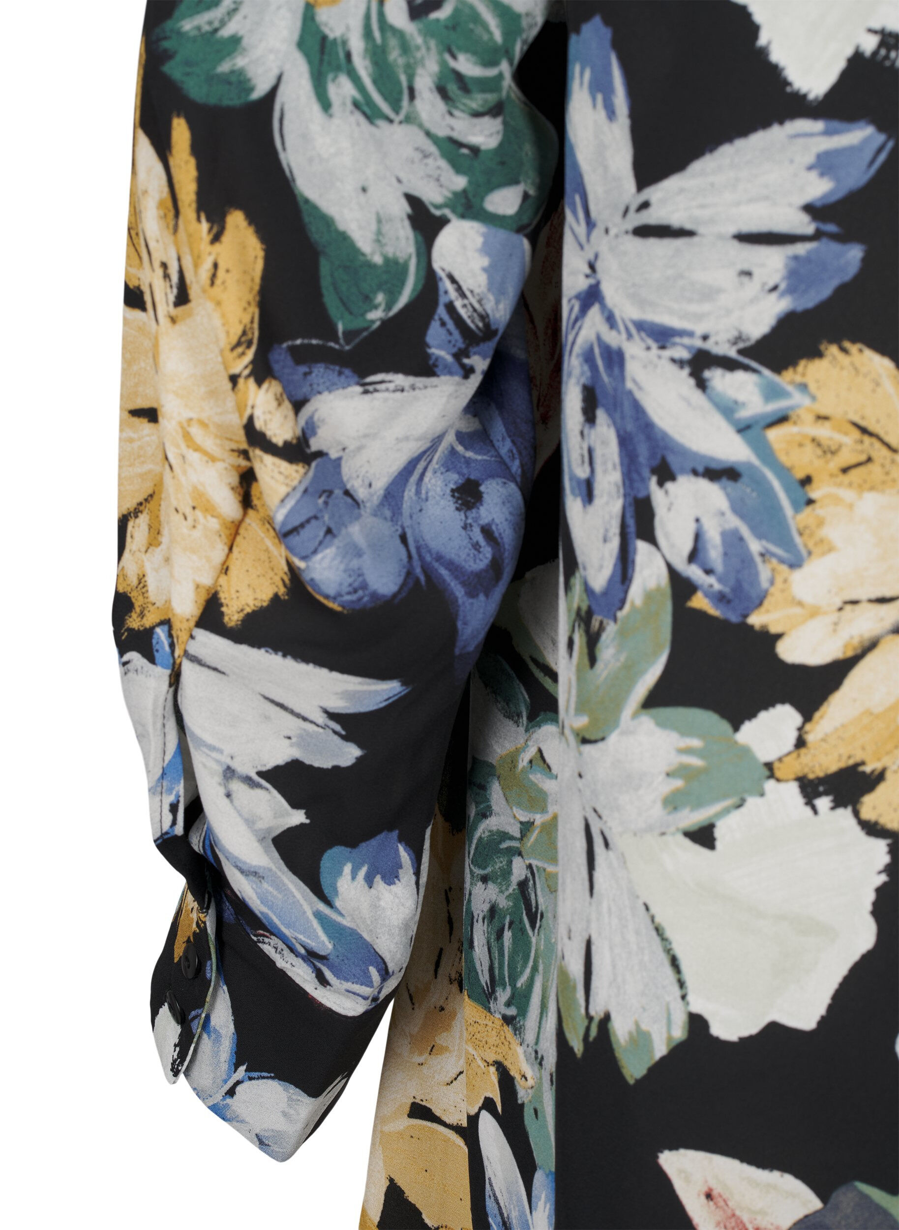 Zizzi Robe &agrave; manches longues avec imprim&eacute; floral, Yellow Flower AOP, Packshot image number 3