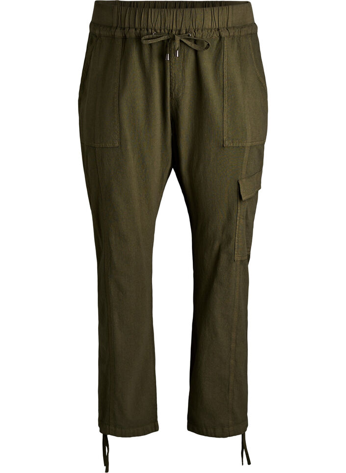 Pantalon cargo ample en coton, Vert fonc&eacute;, Packshot image number 0