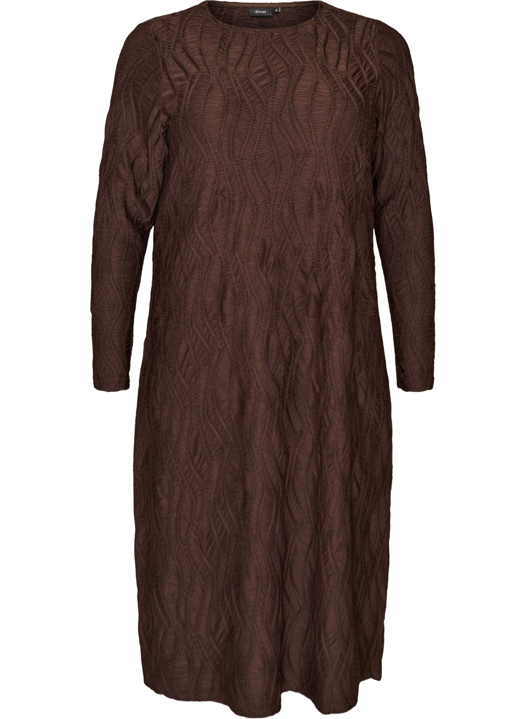 Robe midi &agrave; texture ondul&eacute;e et manches longues
