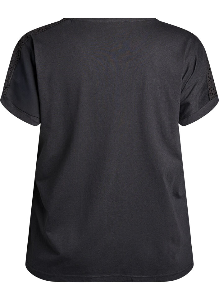 T-shirt en coton avec d&eacute;tails au crochet, Noir, Packshot image number 1