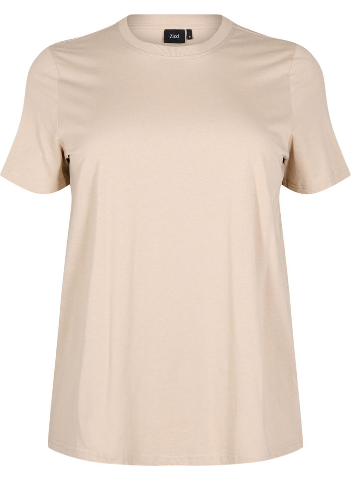 T-shirt basique en coton &agrave; col rond, Beige, Packshot image number 0