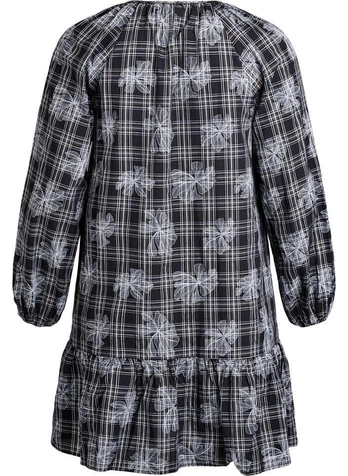Robe courte à imprimé à carreaux et floral, Noir, Packshot image number 1