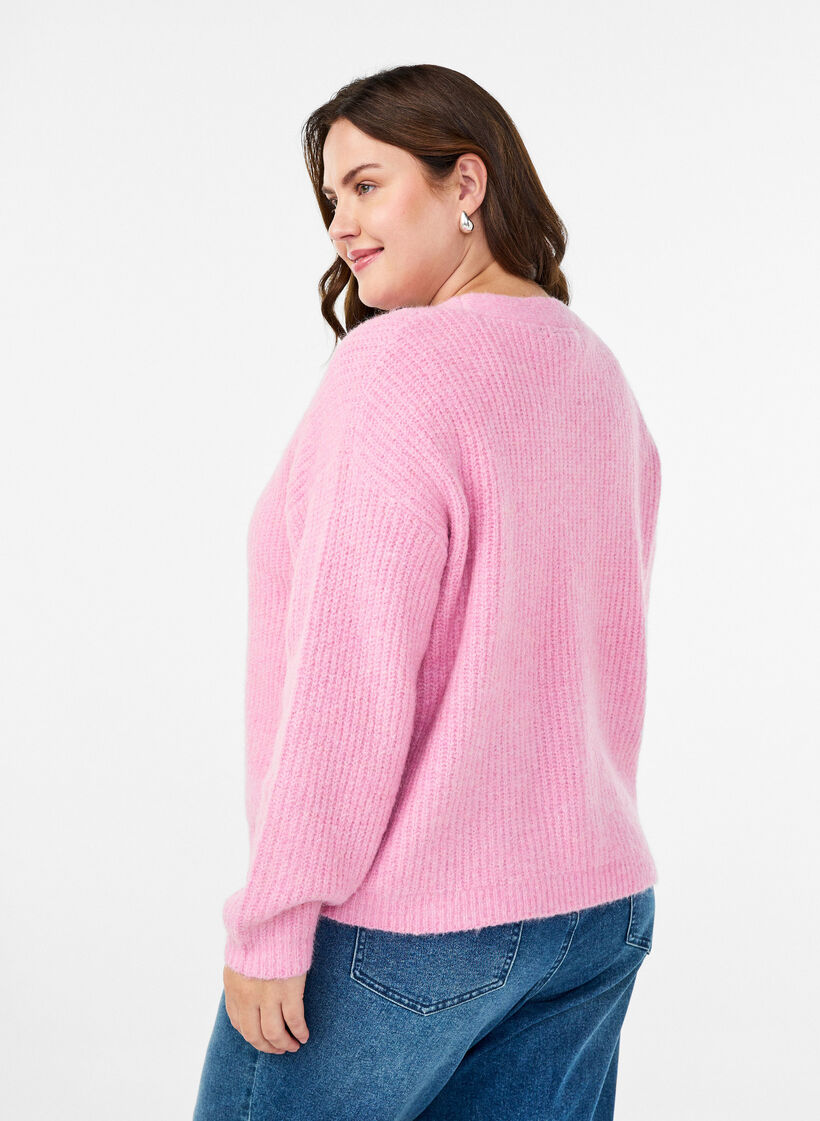 Cardigan en maille à col V, Rose, Model image number 2