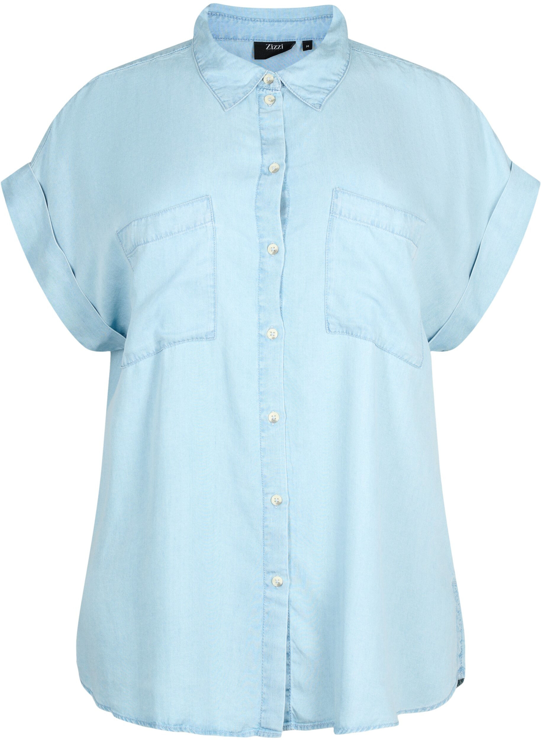 Zizzi Chemise &agrave; manches courtes en lyocell (TENCEL&trade;), Light blue denim, Packshot image number 0