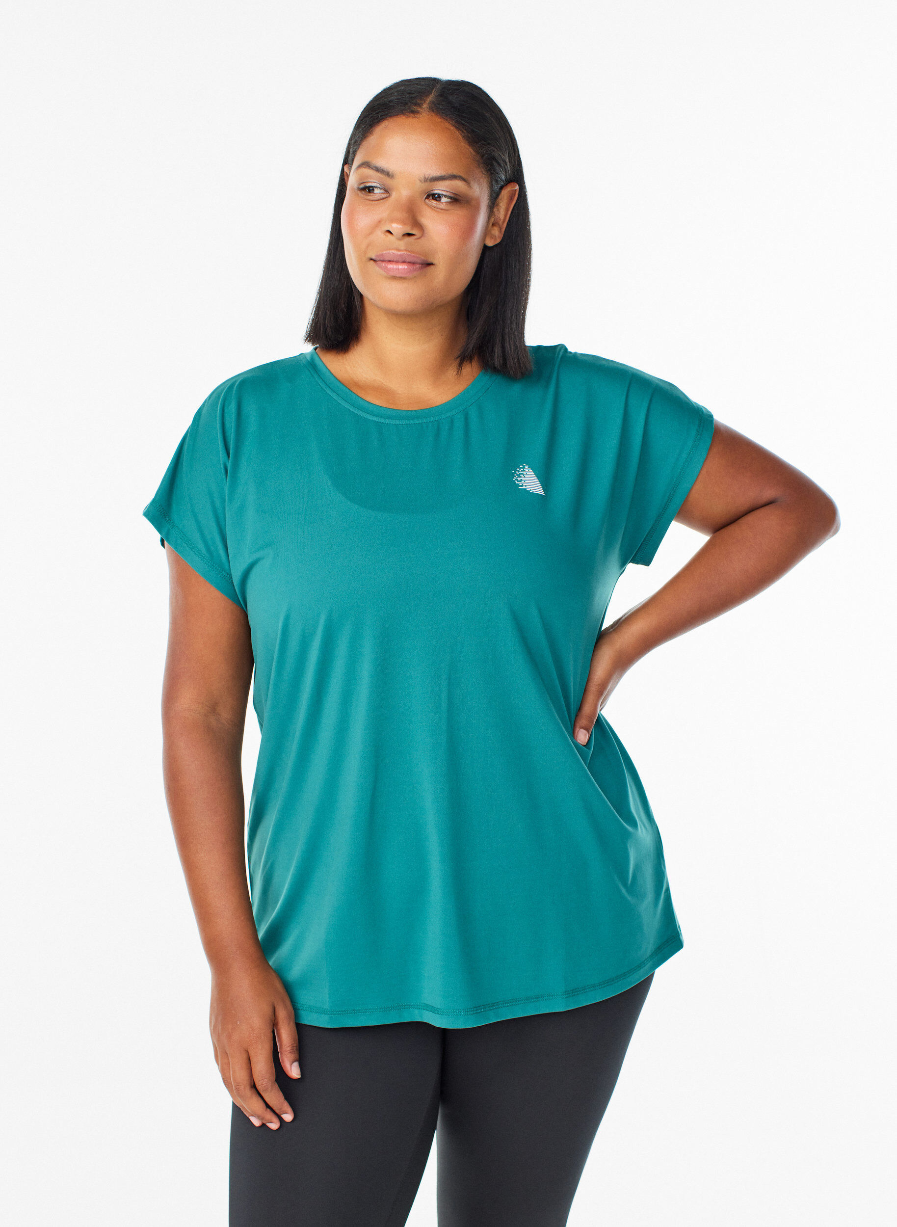 T-shirt de sport couleur unie, Bleu p&eacute;trole, Model