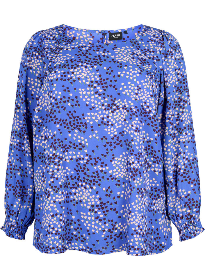 FLASH - Blouse à manches longues avec imprimé et smock, Dazzling Blue AOP, Packshot image number 0