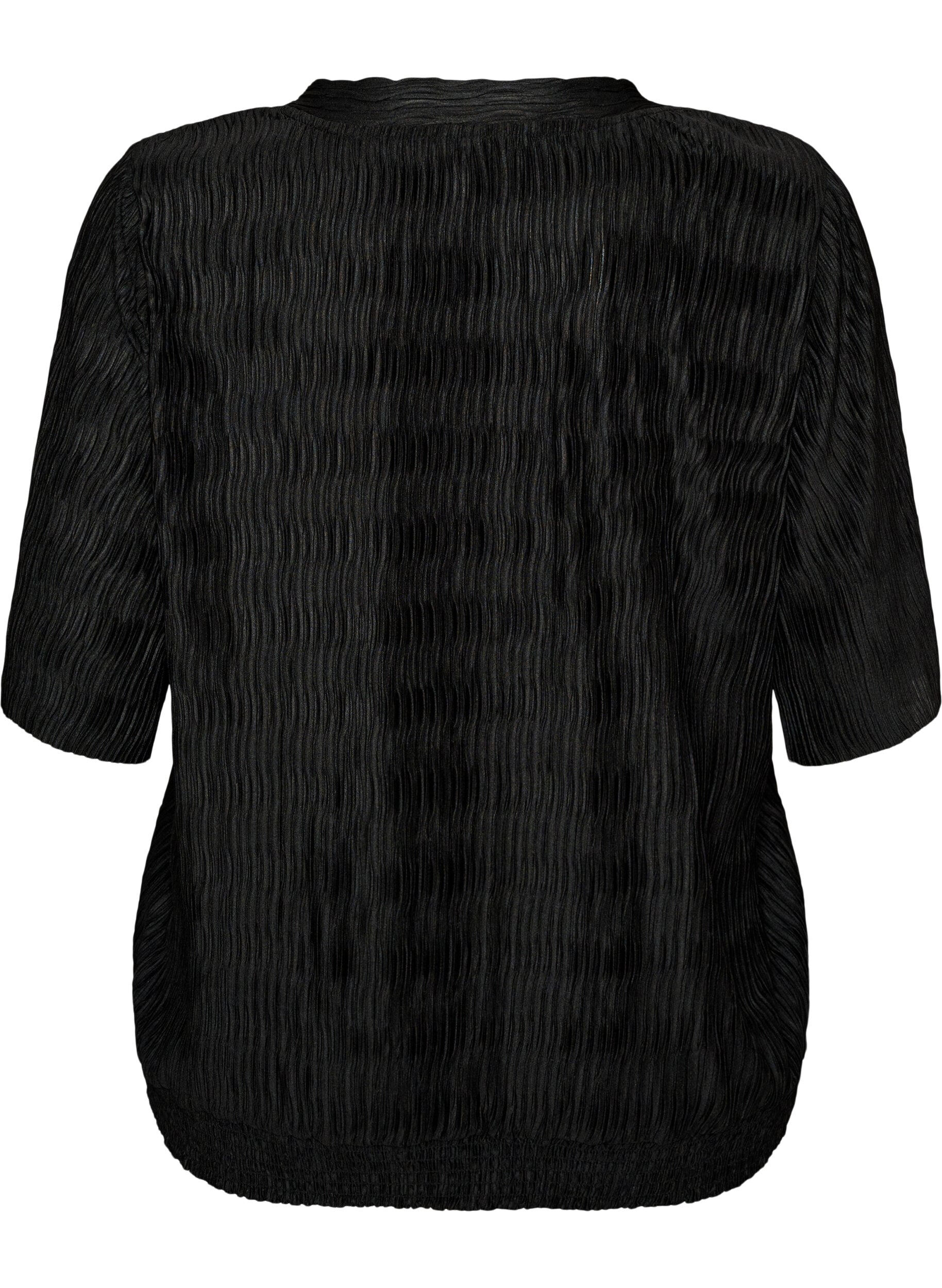 ZizziBlouse avec texture ondul&eacute;e et coupe ballon, Noir, Packshot image number 1