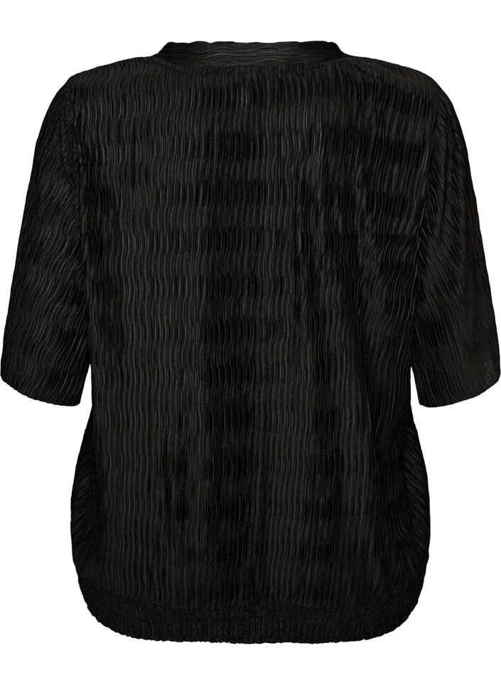 Blouse avec texture ondul&eacute;e et coupe ballon, Noir, Packshot image number 1