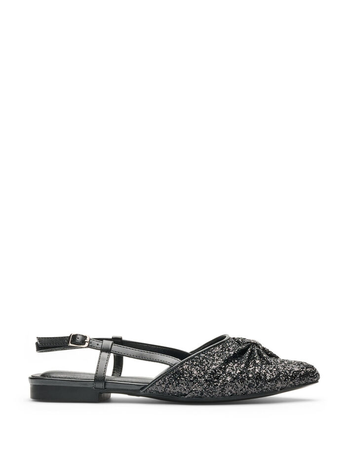 Escarpin slingback paillet&eacute; avec n&oelig;ud, Noir, Packshot image number 0
