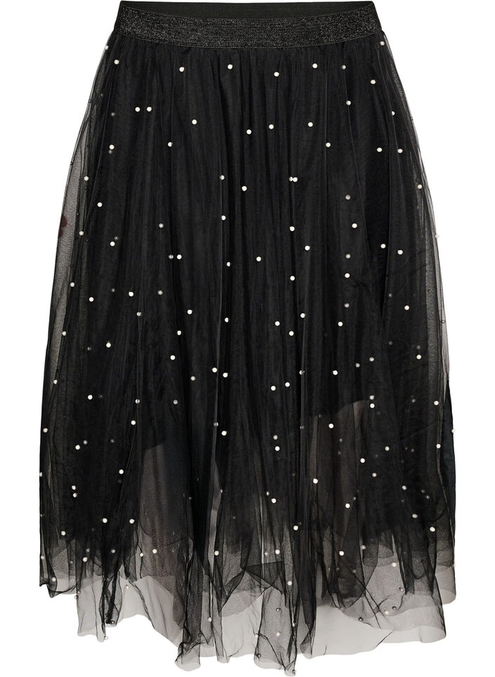 Jupe midi en tulle avec perles, Noir, Packshot image number 0