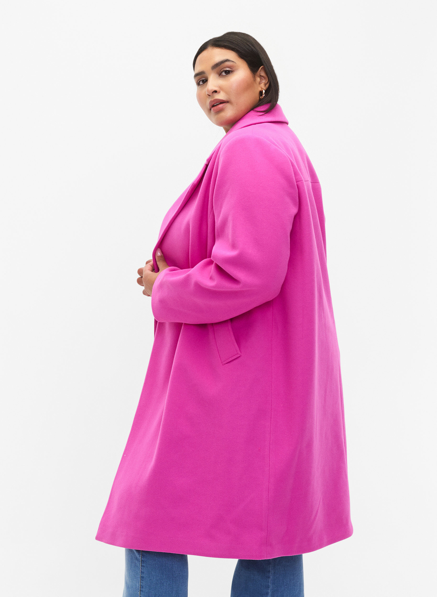 Zizzi Manteau &agrave; double boutonnage, Purple Orchid, Model image number 2