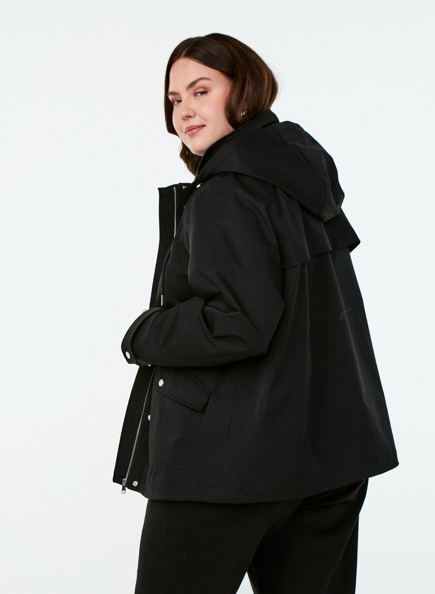ZizziVeste courte de printemps avec capuche amovible, Noir, Model image number 2