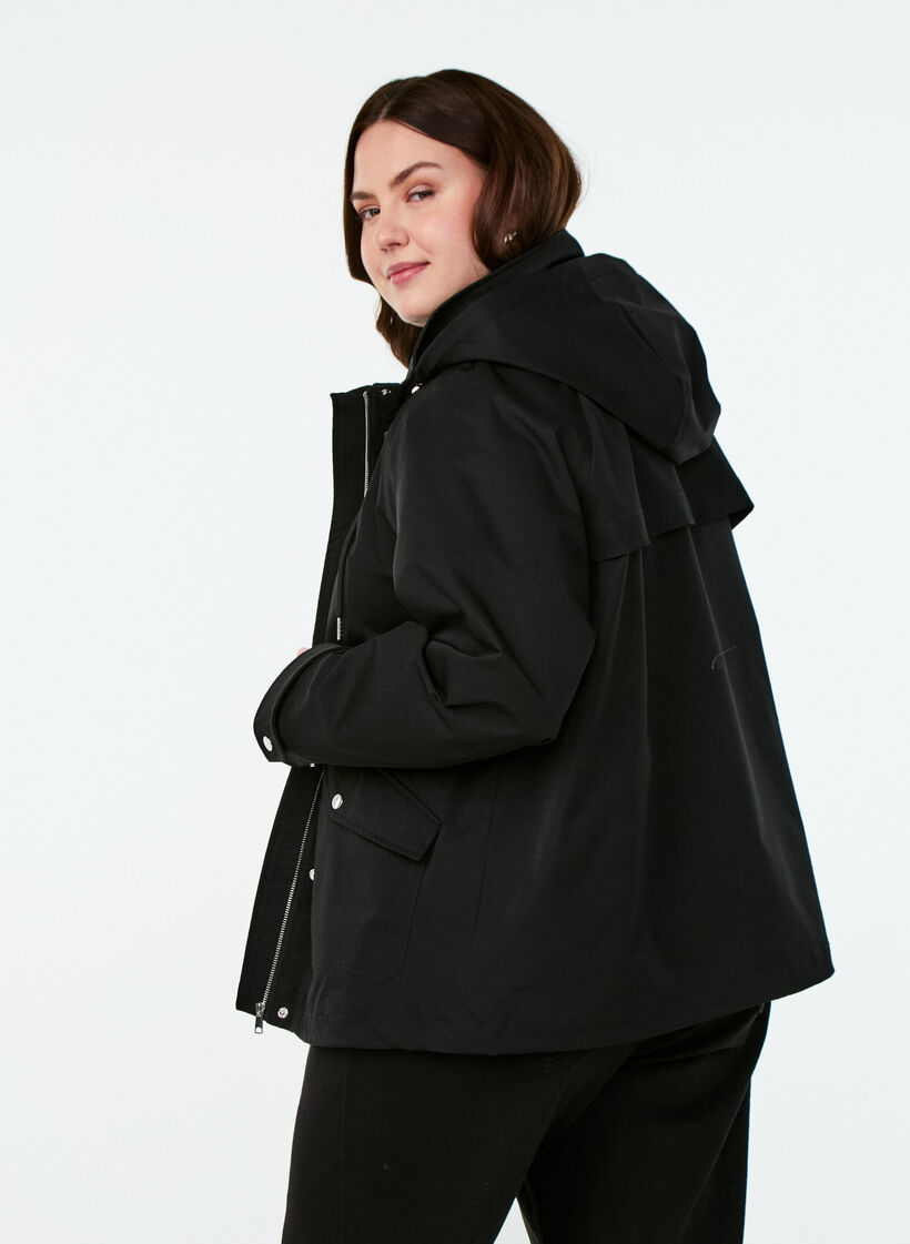 Veste courte de printemps avec capuche amovible, Noir, Model image number 2