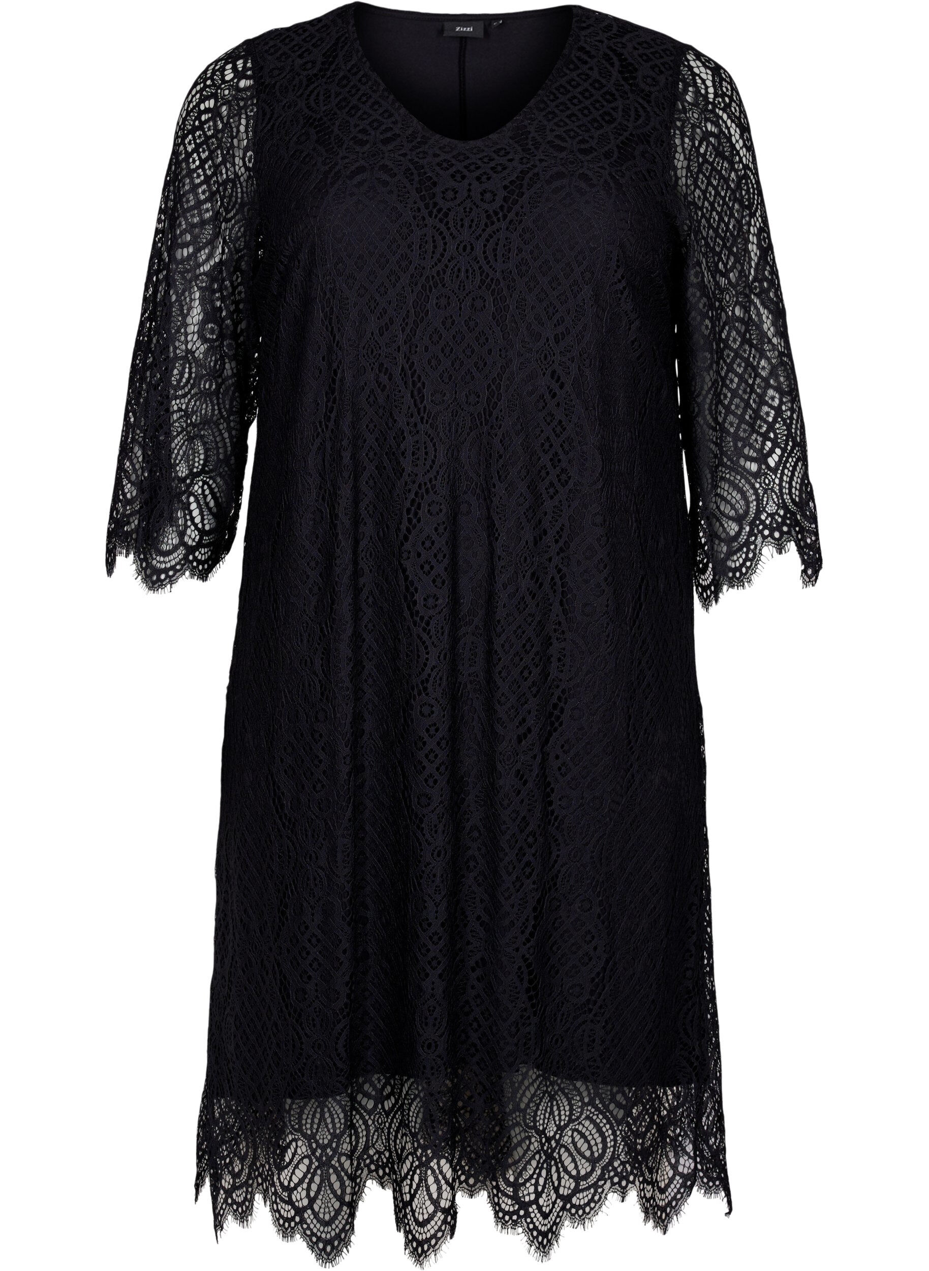 Zizzi Robe en dentelle &agrave; manches 3/4, Black, Packshot image number 0