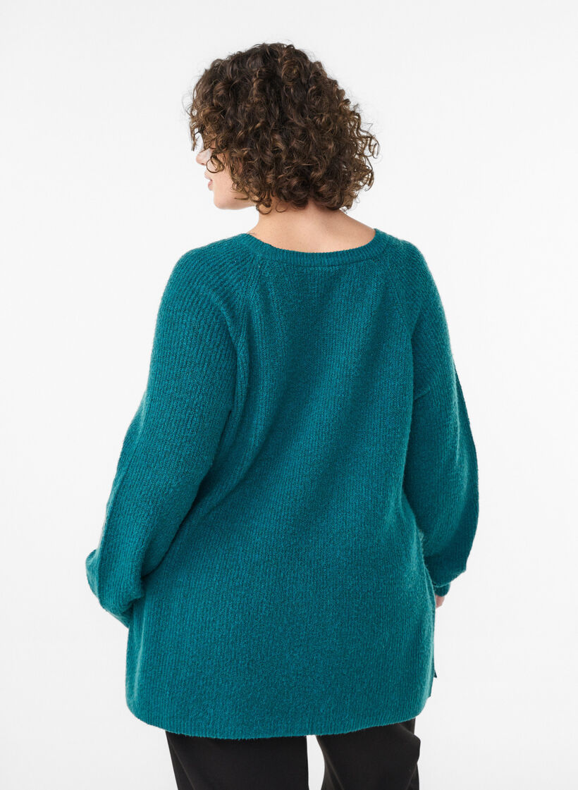 Pull en maille &agrave; motif diagonal et manches raglan, Vert, Model image number 2