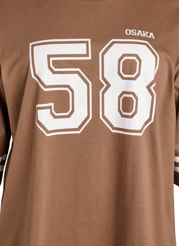 T-shirt college oversize à manches 3/4, Marron, Packshot image number 2