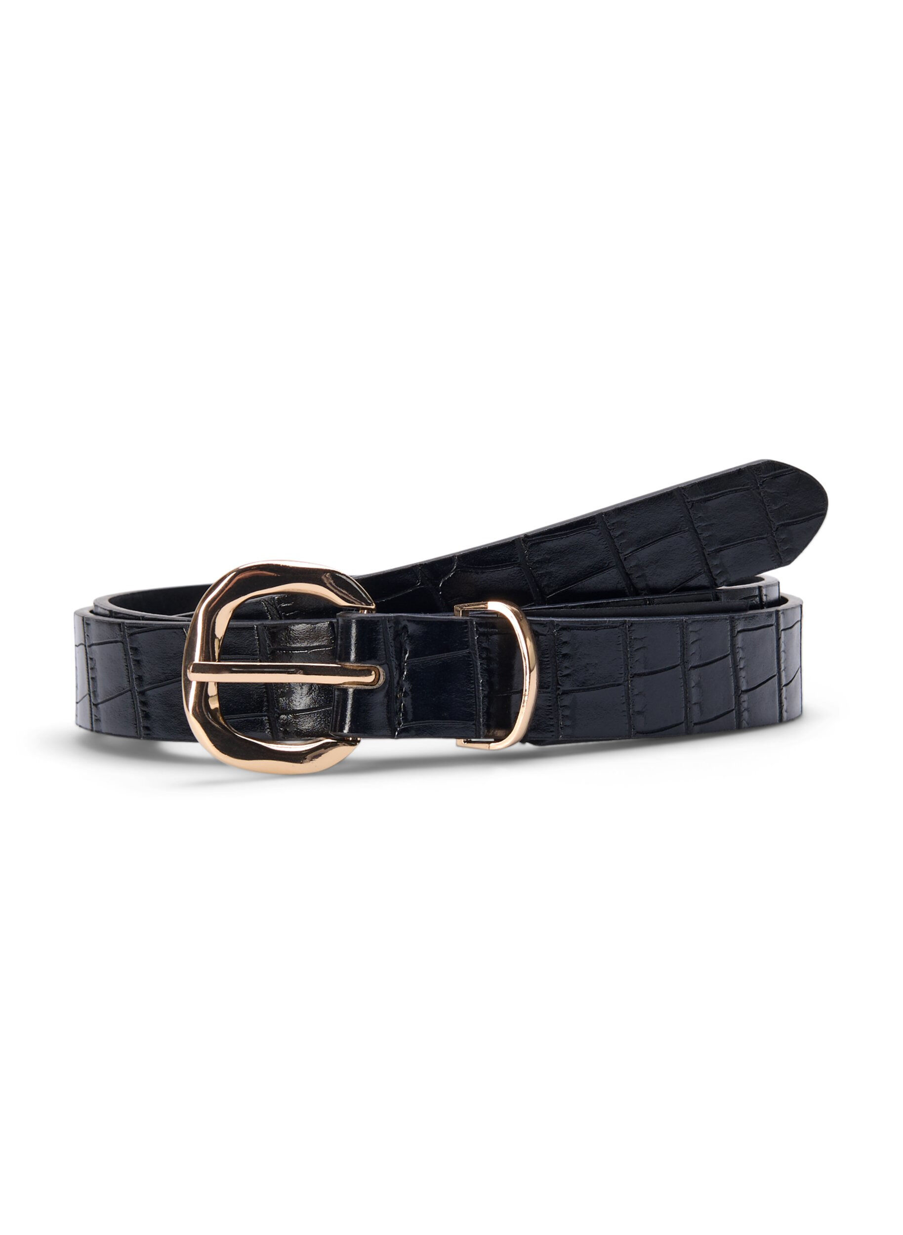 Zizzi Ceinture en simili cuir avec motif crocodile, Black, Packshot image number 0