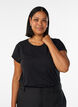 T-shirt &agrave; manches courtes en coton m&eacute;lang&eacute;, Noir, Model image number 0