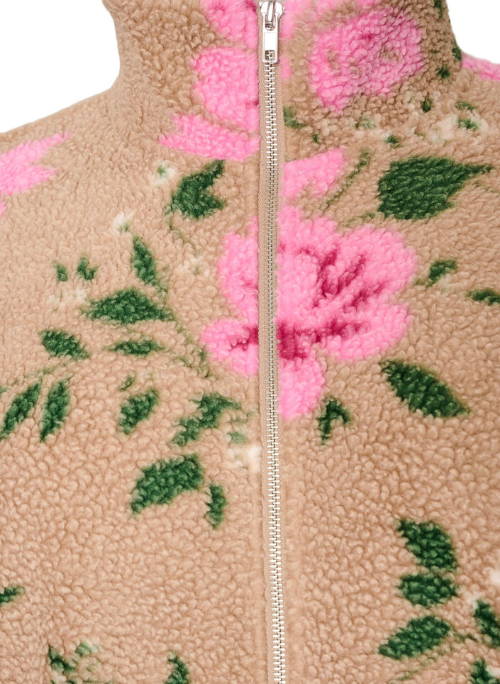 Veste en polaire &agrave; motif floral avec col montant et fermeture zipp&eacute;e, Beige, Packshot image number 2