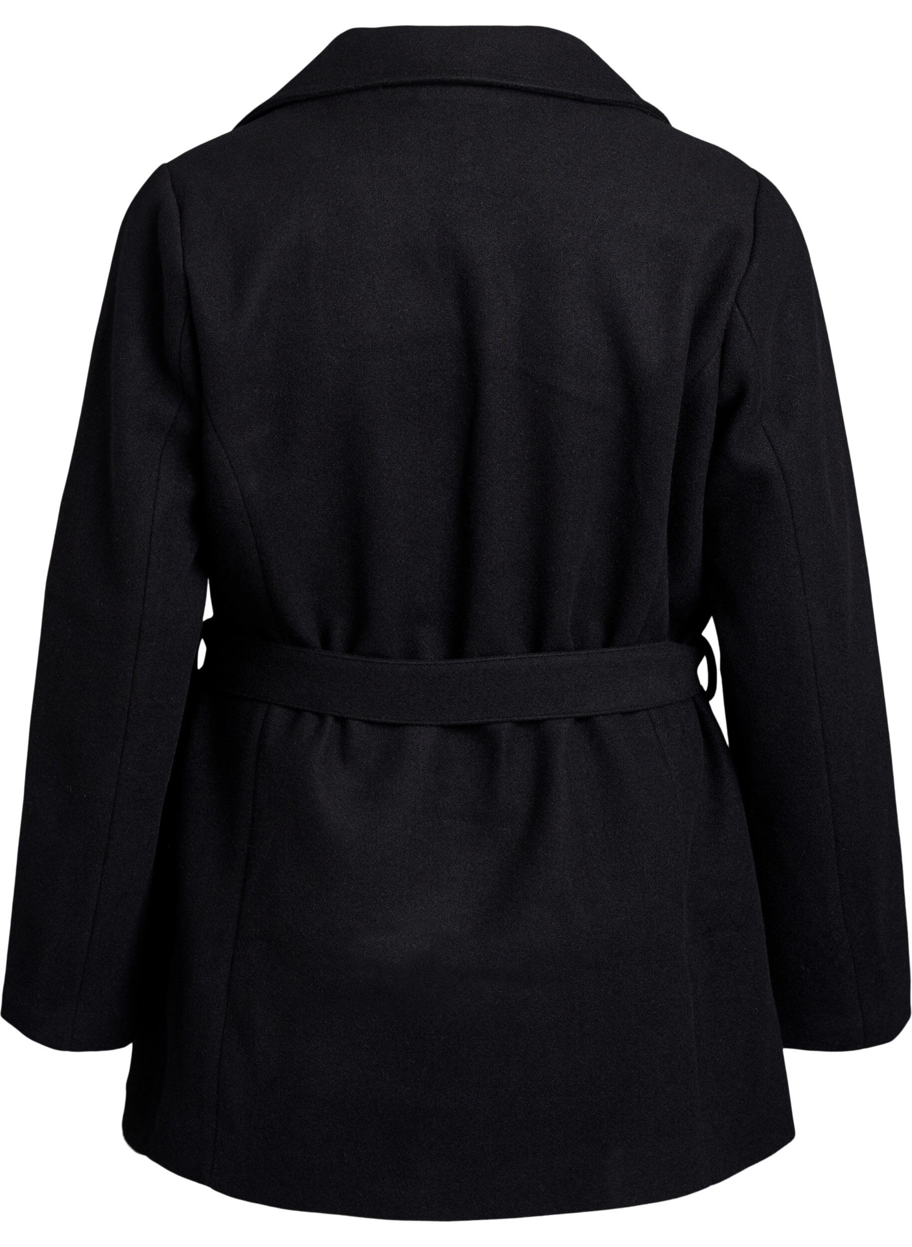 Zizzi Manteau court avec une ceinture, Noir, Packshot image number 1