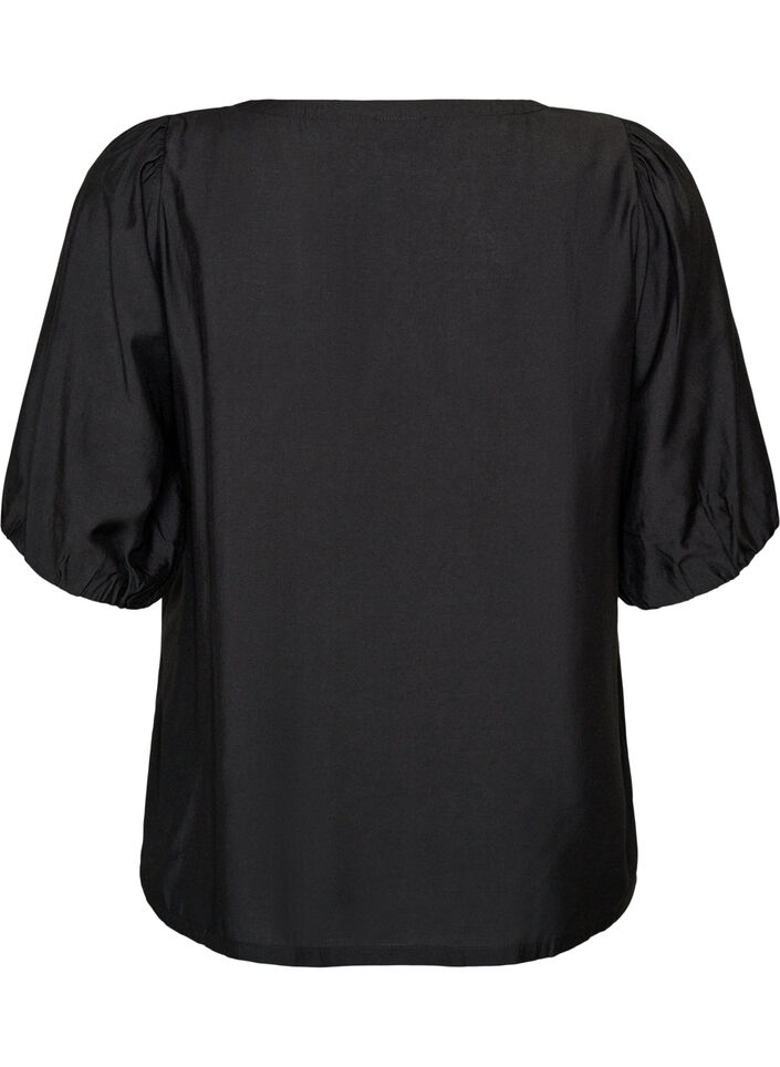 Blouse en viscose avec col en V, Noir, Packshot image number 1