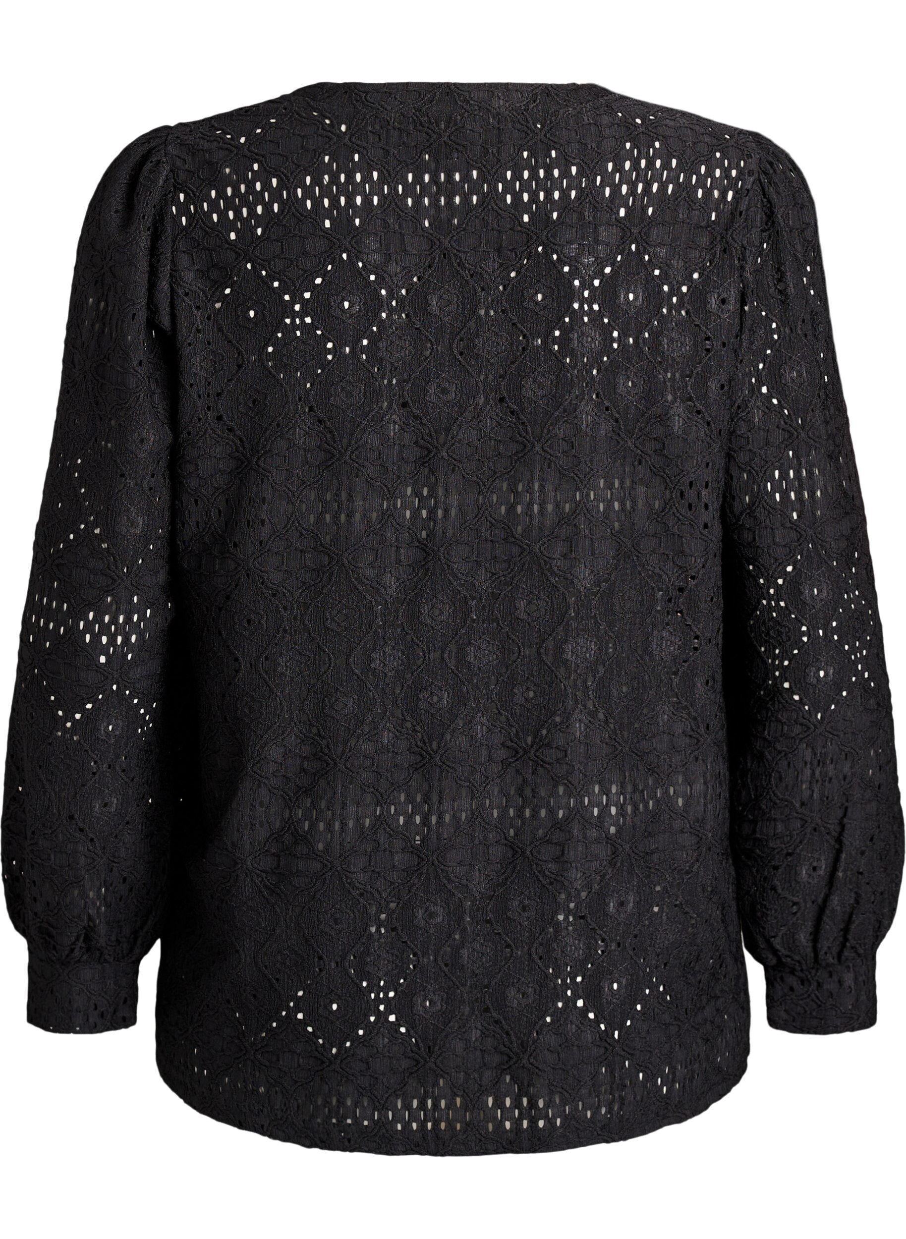 Zizzi Blouse &agrave; manches longues avec broderie ajour&eacute;e, Noir, Packshot image number 1