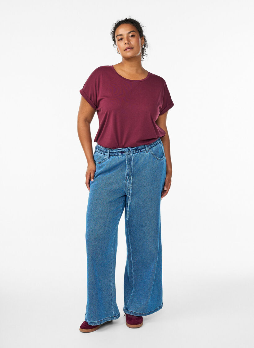 T-shirt &agrave; manches courtes en coton m&eacute;lang&eacute;, Bordeaux fonc&eacute;, Model image number 1