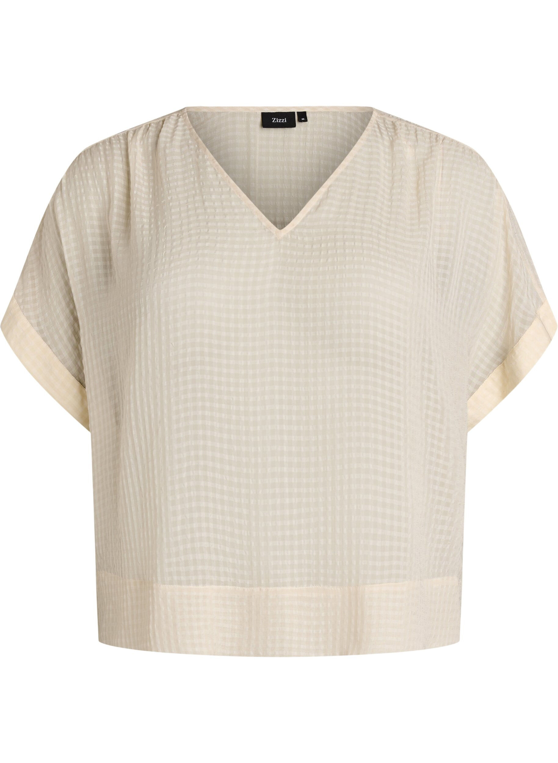 ZizziBlouse en seersucker avec col en V, Beige, Packshot image number 0