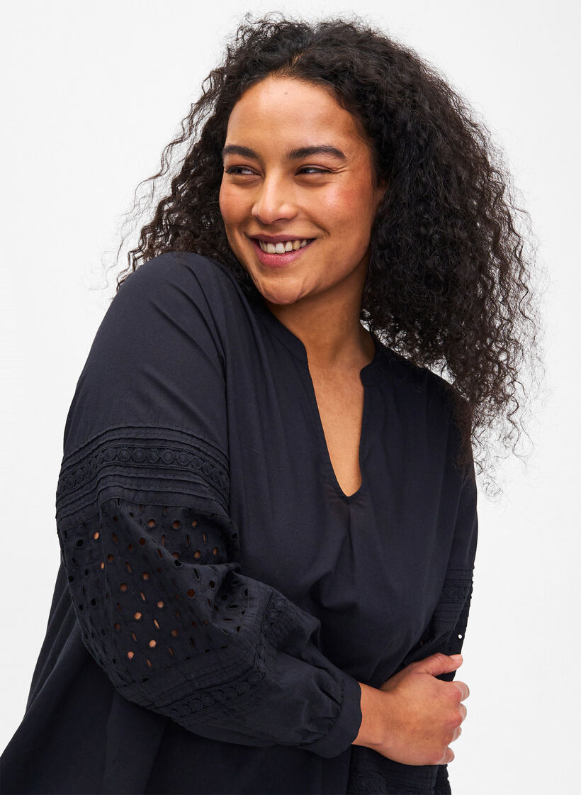 Chemisier à manches longues avec détails décoratifs, Black, Model image number 2