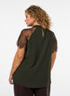 Blouse &agrave; col montant avec manches courtes en dentelle, Vert fonc&eacute;, Model image number 2