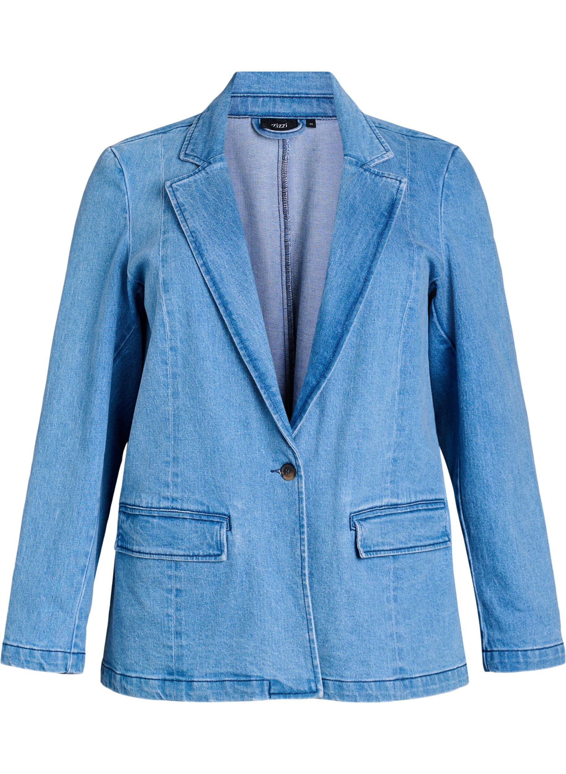 Zizzi Blazer en denim avec poches, Bleu Clair, Packshot image number 0