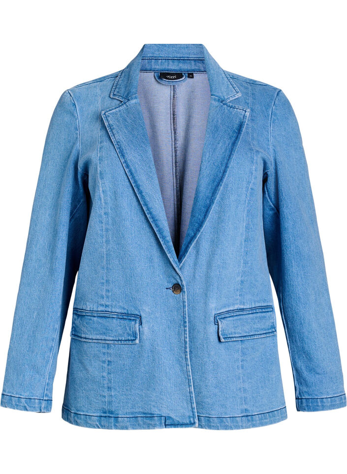 Blazer en denim avec poches, Bleu Clair, Packshot image number 0