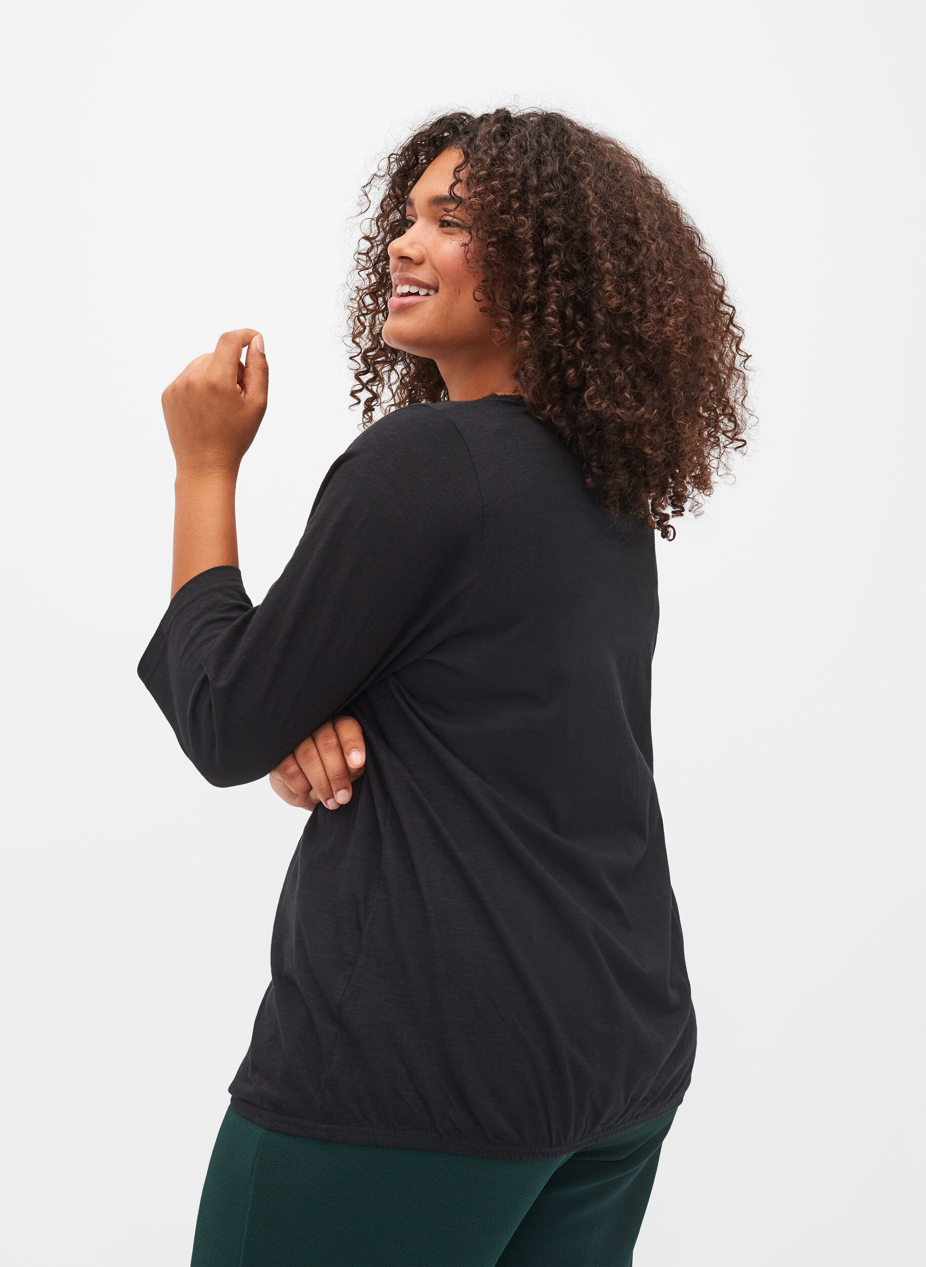 Zizzi Blouse en coton &agrave; manches 3/4, Black, Model image number 1