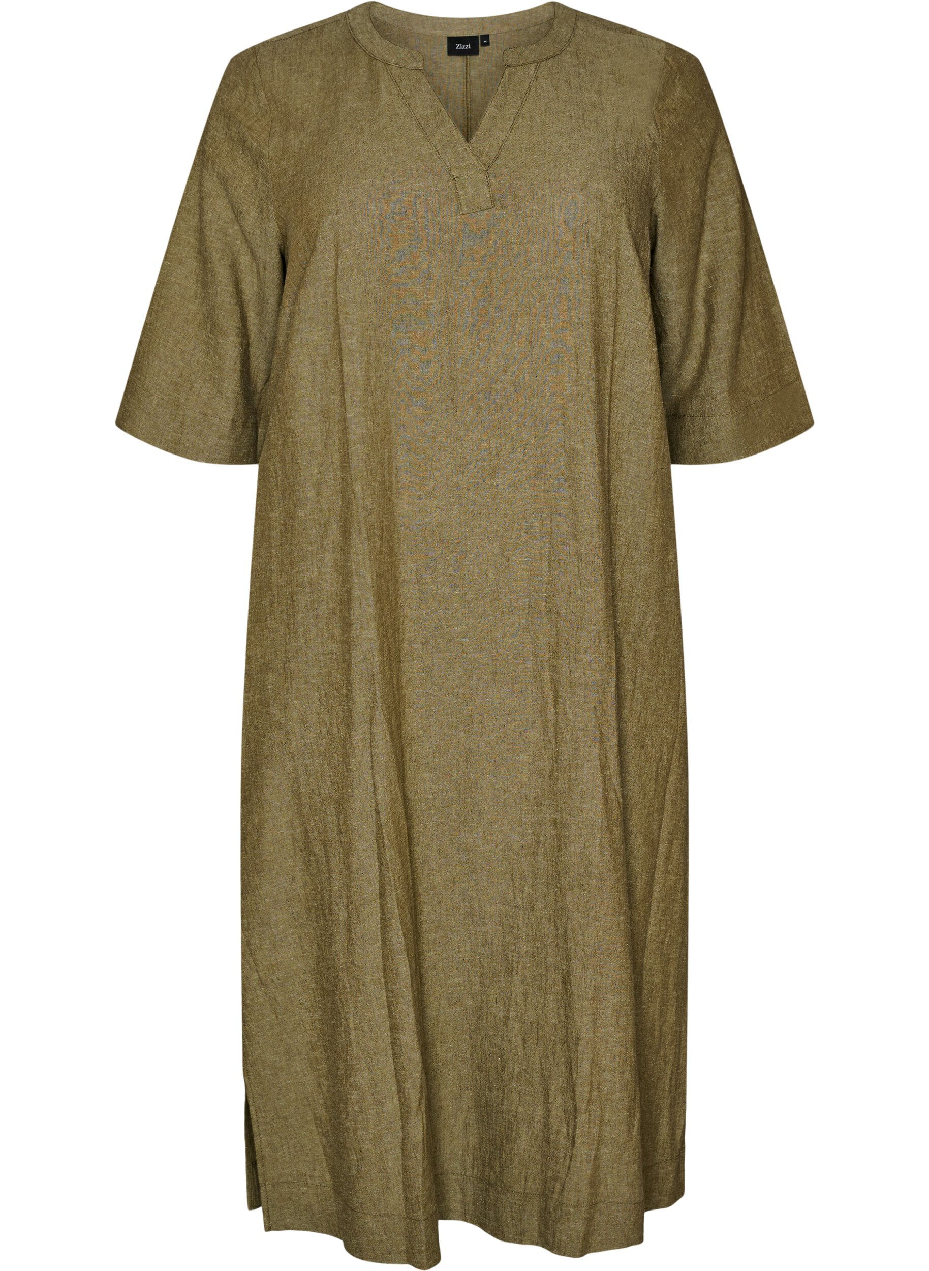 Robe midi en lin et viscose avec manches mi-longues