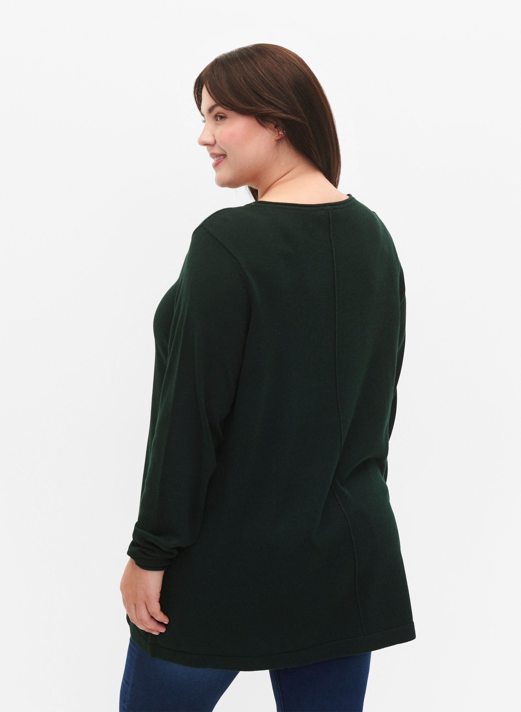 ZizziBlouse tricot&eacute;e en m&eacute;lange coton-viscose, Vert fonc&eacute;, Model image number 2