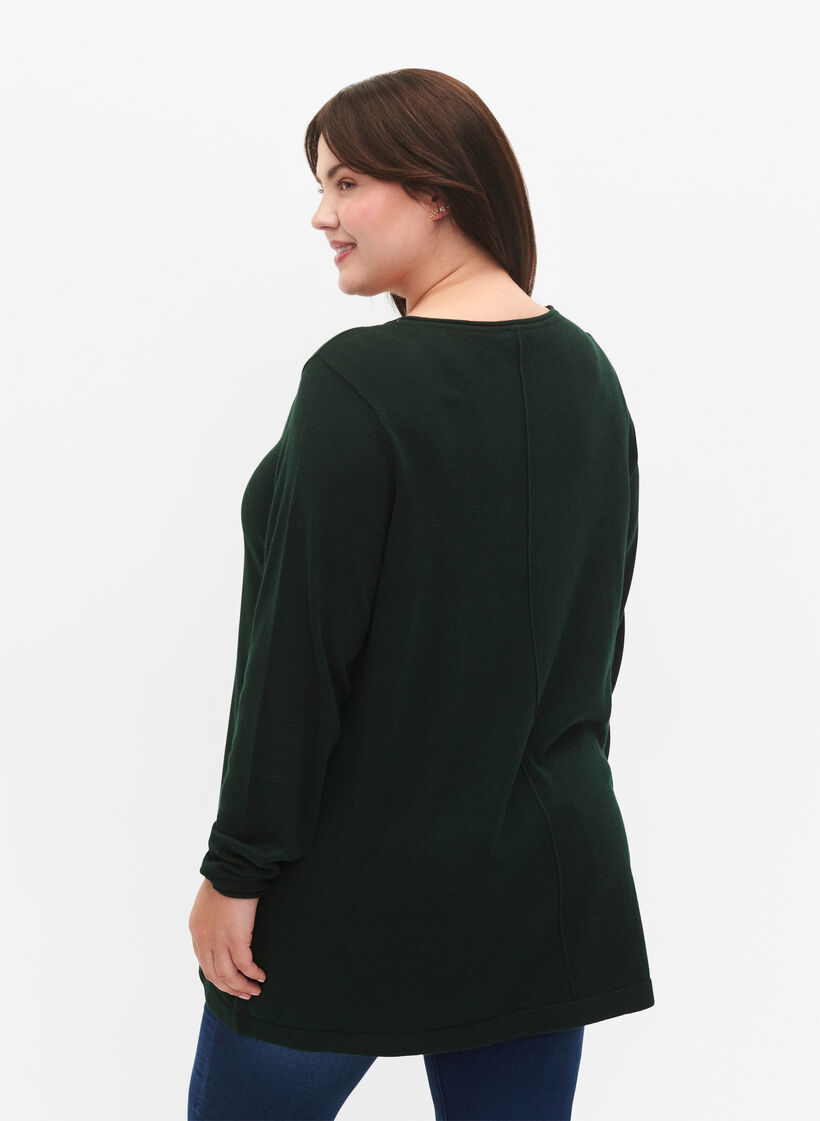 Blouse tricot&eacute;e en m&eacute;lange coton-viscose, Vert fonc&eacute;, Model image number 2