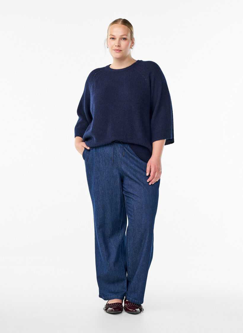 Pull c&ocirc;tel&eacute; &agrave; manches 3/4, Bleu, Model image number 1