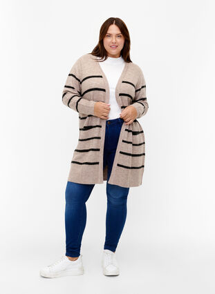 Cardigan en tricot à rayures, Simply Taupe Mel., Model image number 2