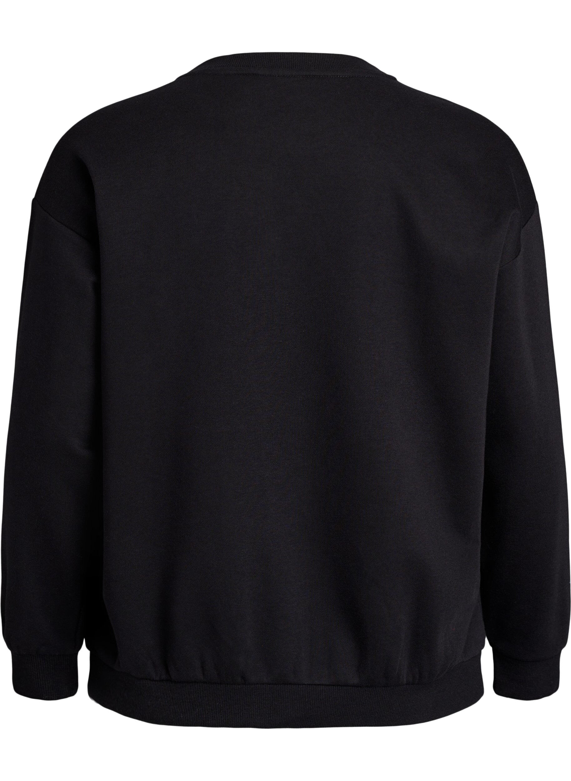 Zizzi Sweatshirt avec d&eacute;tail statement, Noir, Packshot image number 1