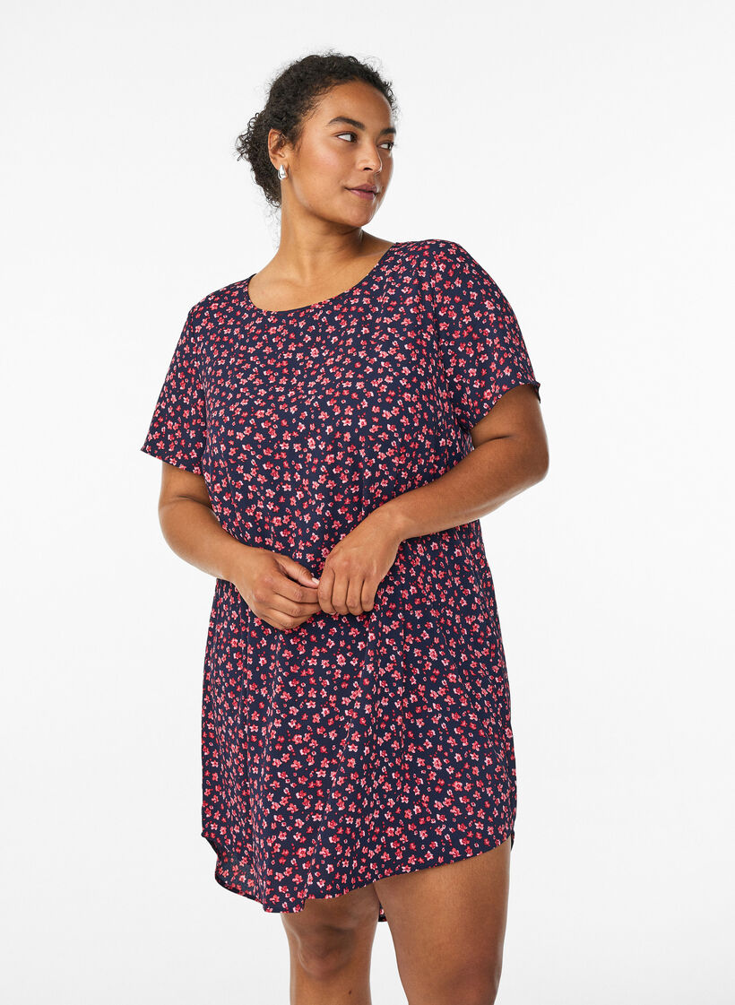 Robe &agrave; manches courtes avec imprim&eacute;, Bleu, Model image number 0