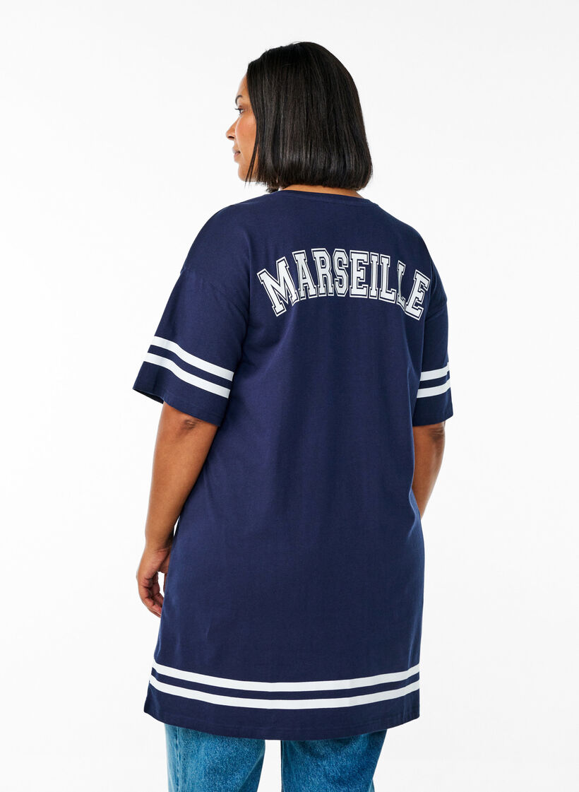 Robe T-shirt courte avec d&eacute;tails sport, Bleu, Model image number 2