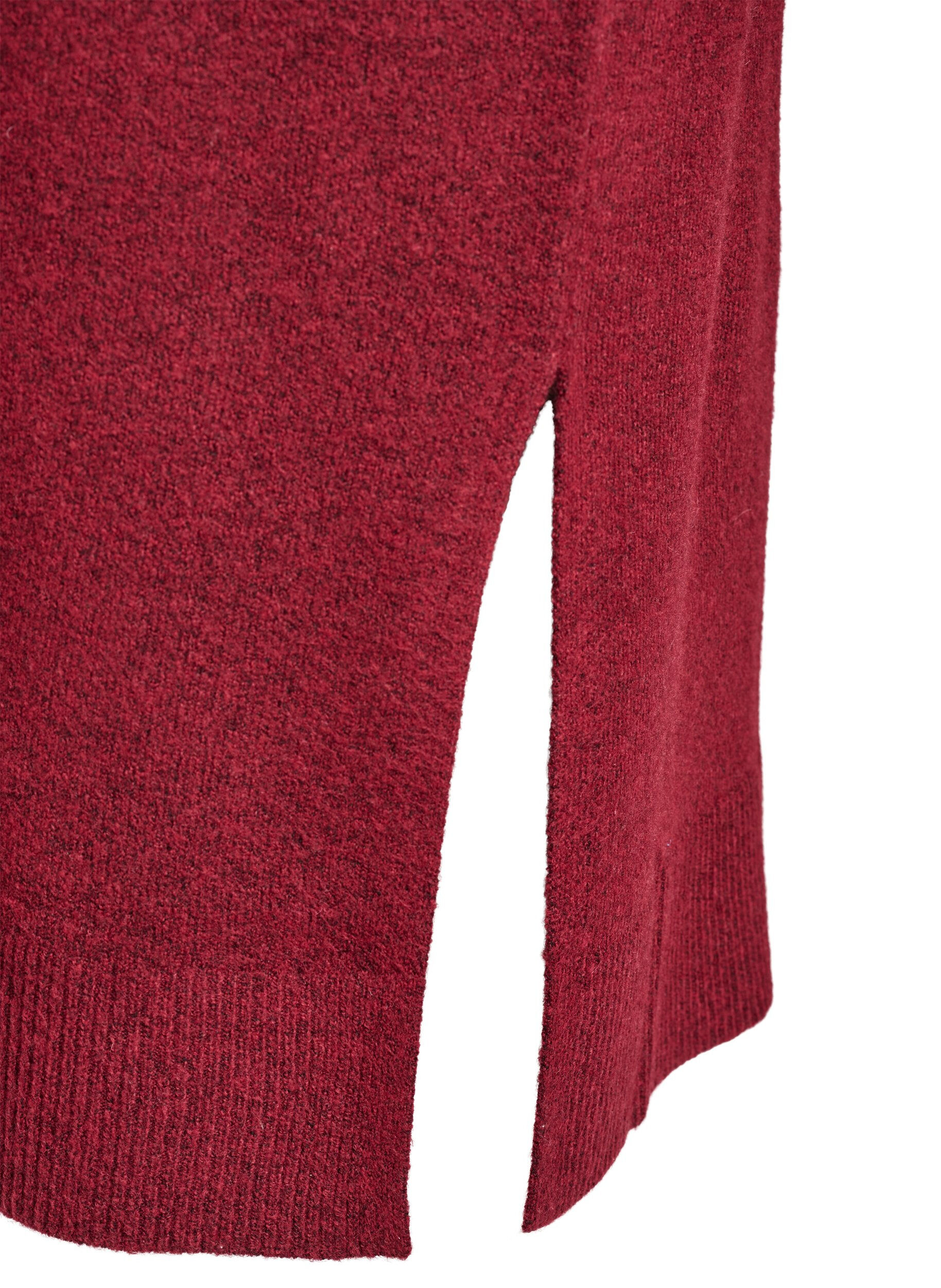 ZizziRobe en maille &agrave; manches longues et col V, Bordeaux, Packshot image number 3