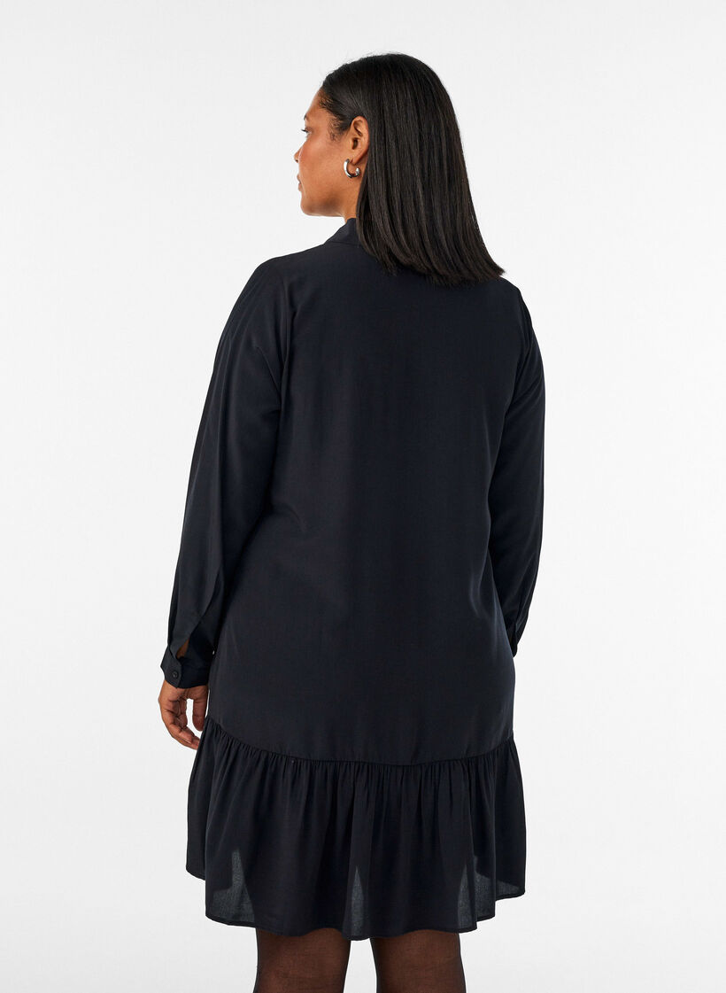 Robe chemise courte avec volants, Noir, Model image number 2