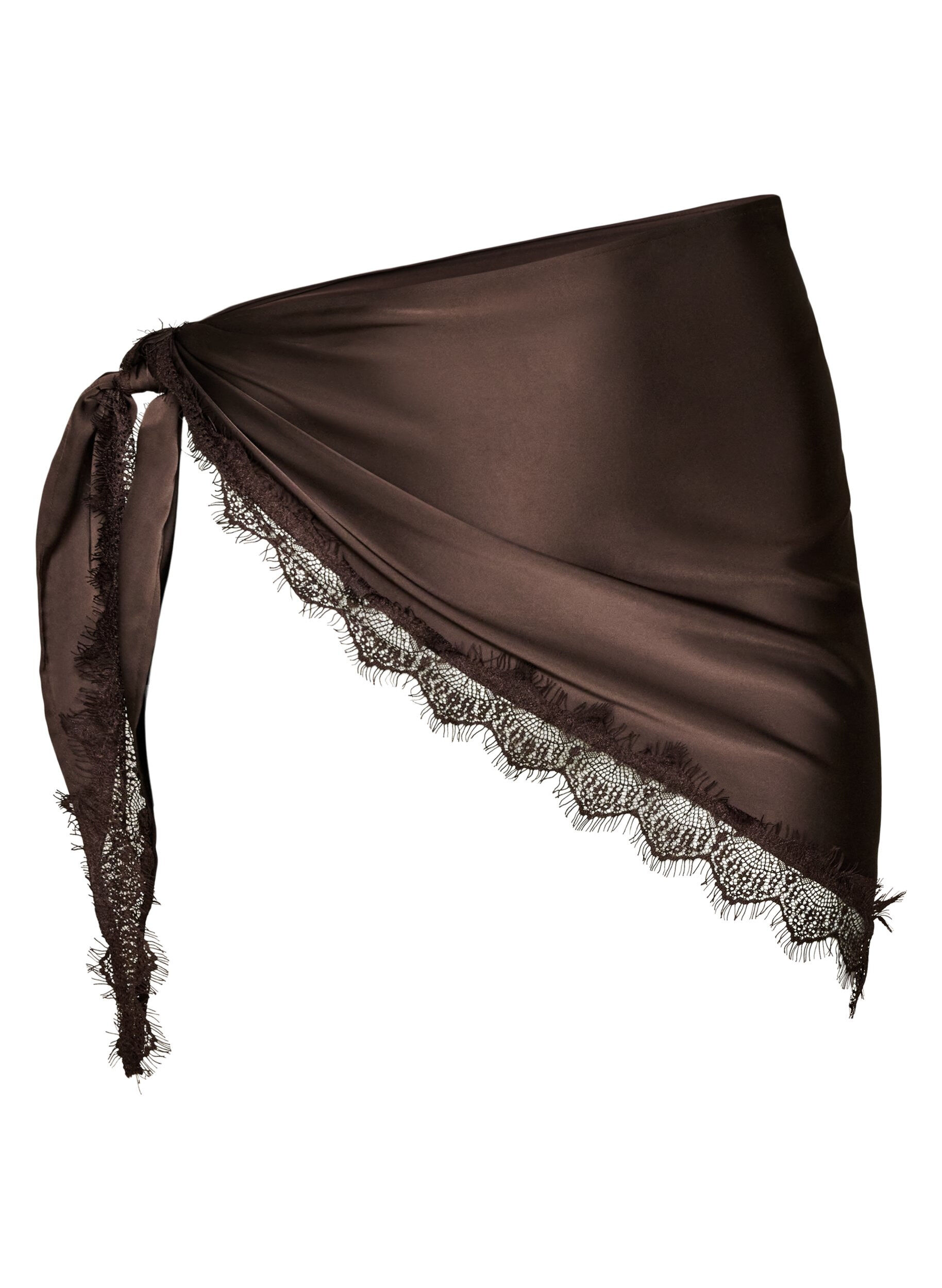 ZizziFoulard en satin avec ourlet en dentelle, Marron, Packshot image number 0