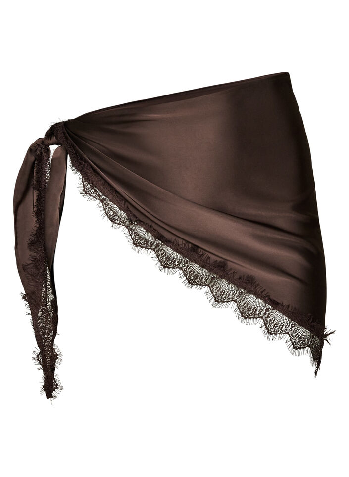 Foulard en satin avec ourlet en dentelle, Marron, Packshot image number 0