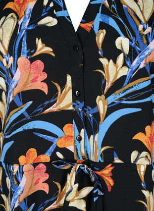 Robe imprimée avec cordon à la taille, Black Flower AOP, Packshot image number 2