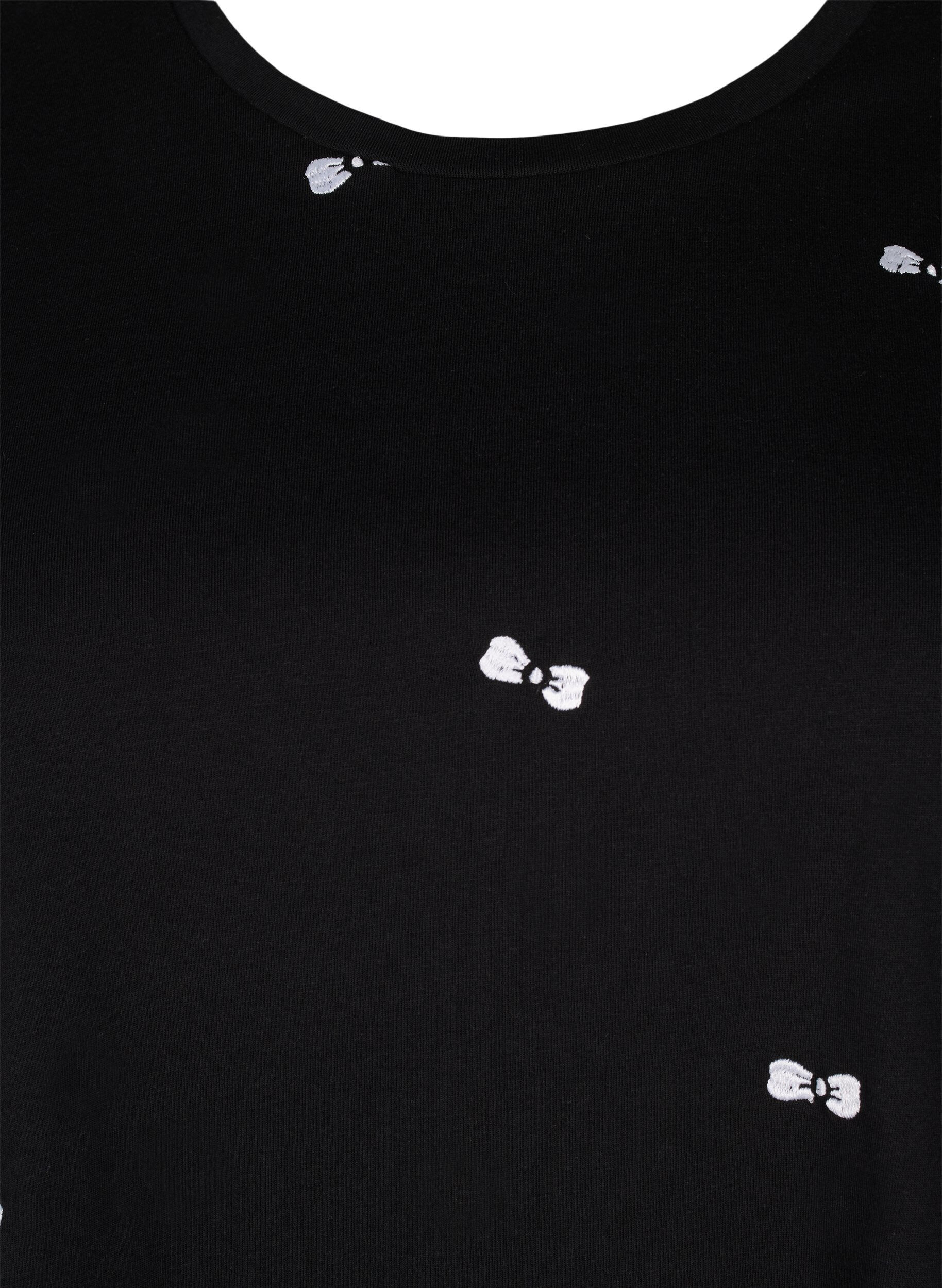 Zizzi T-shirt en coton biologique avec des n&oelig;uds, Black W. Bow Emb. , Packshot image number 2