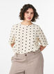 Blouse en viscose &agrave; pois et manches courtes, Vanille, Model image number 0